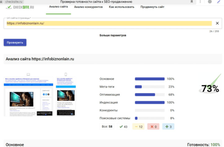Анализ сайтов конкурентов на платформе CHECKSITE.RU